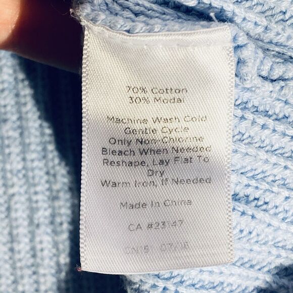 Talbots Sweater Size Large Petite Baby Blue Split Cowl Neck Rib Knit Preppy - Picture 7 of 7